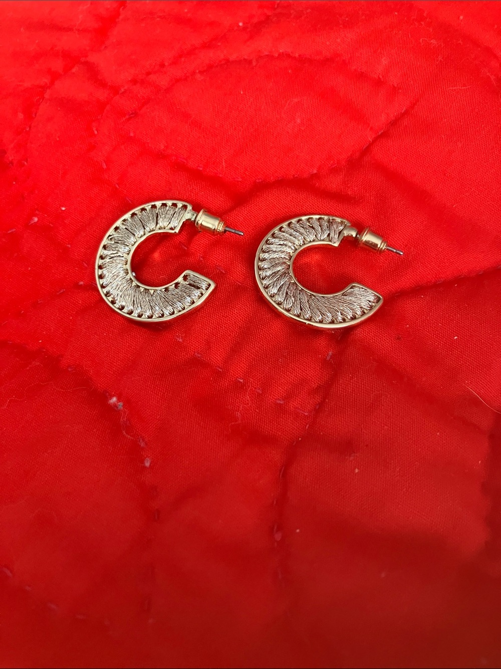Gold Textured Hoop C-Shape Earrings - Women Jewelry